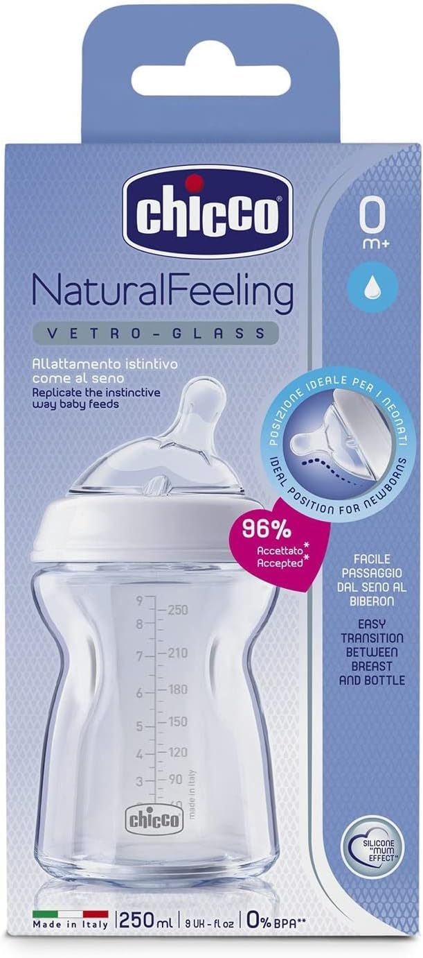 Chicco Feeding Bottle NaturalFeeling GLASS 0M+ 250ML (Chi-00080623000000)