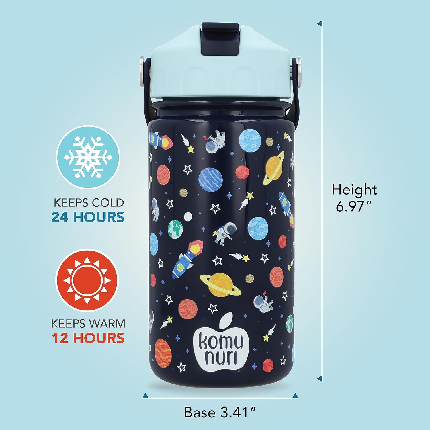 LeakProof Tritan Bento Box & Spill-Proof Insulated Water Bottle, Dishwasher Safe, BPA Free (Deep Blue - Space/Astronaut/Planets)