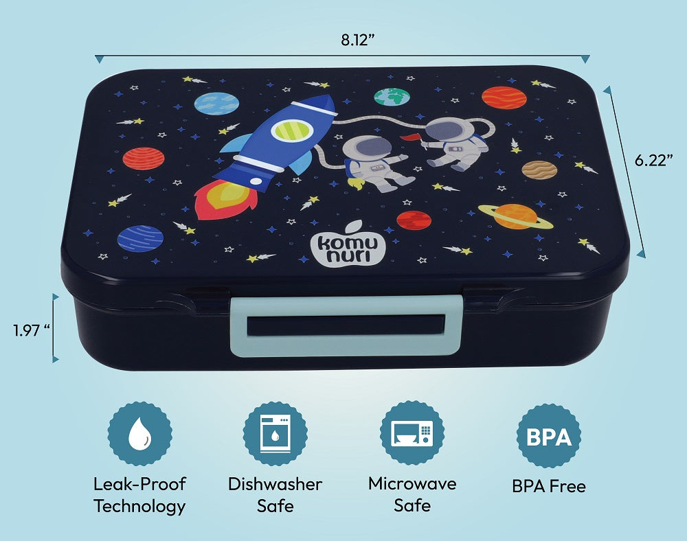 LeakProof Tritan Bento Box & Spill-Proof Insulated Water Bottle, Dishwasher Safe, BPA Free (Deep Blue - Space/Astronaut/Planets)