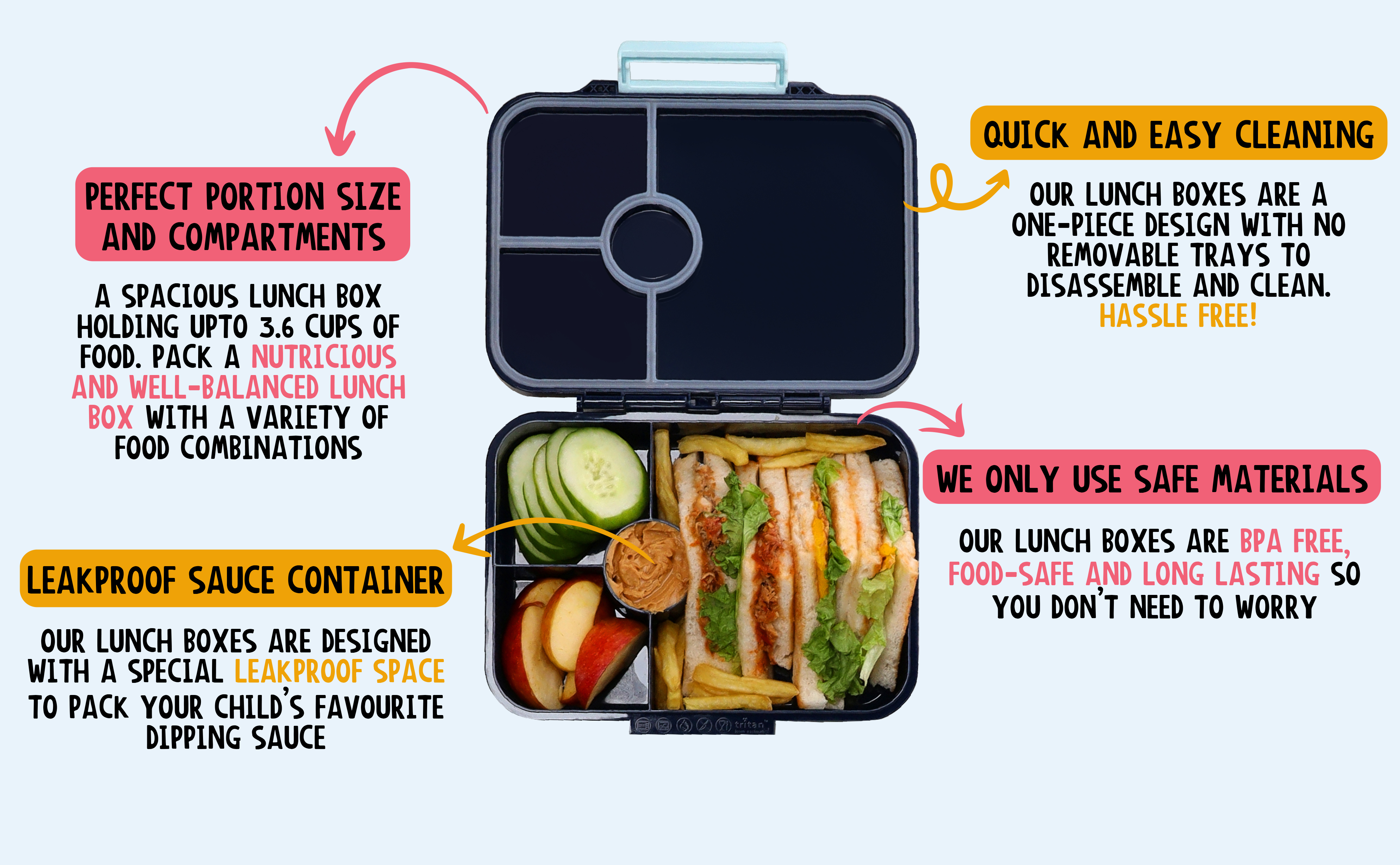 Premium Tritan LeakProof Bento Lunch Box - 4 or 5 Compartments - Deep Blue - Space & Astronaut