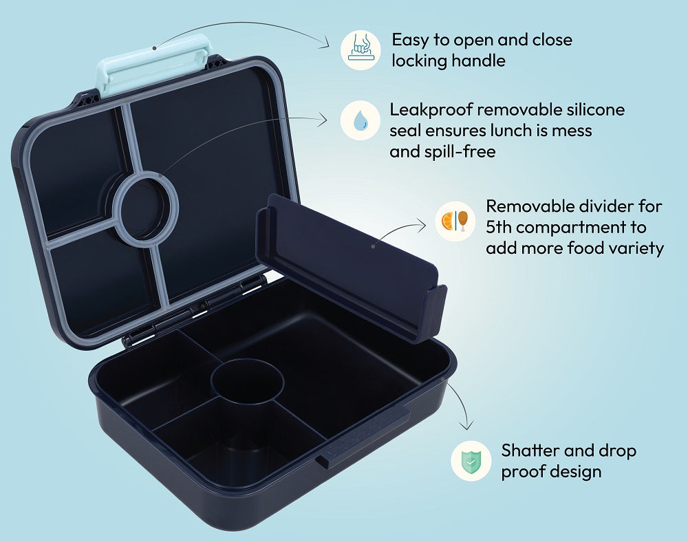 Premium Tritan LeakProof Bento Lunch Box - 4 or 5 Compartments - Deep Blue - Space & Astronaut