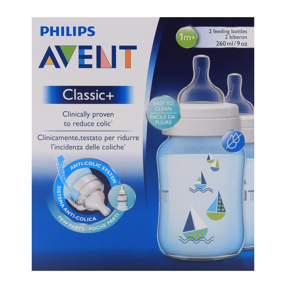 Philips Avent CLASSIC+ PP DECO BOTTLE 260ML PK2 BLUE