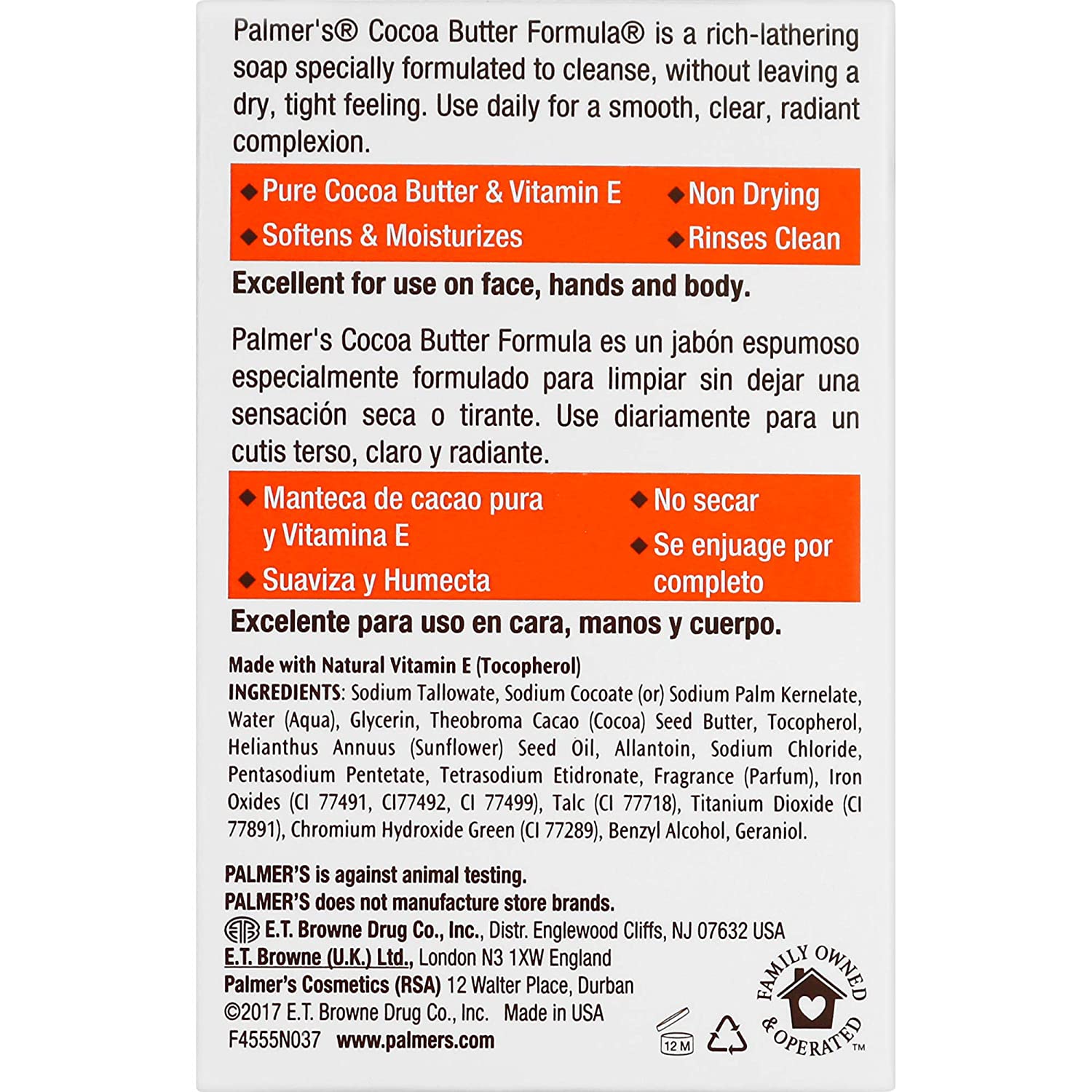 Palmer's Cocoa Butter Formula with Vitamin E, Daily Skin Therapy Cream Soap 4.7oz 133g