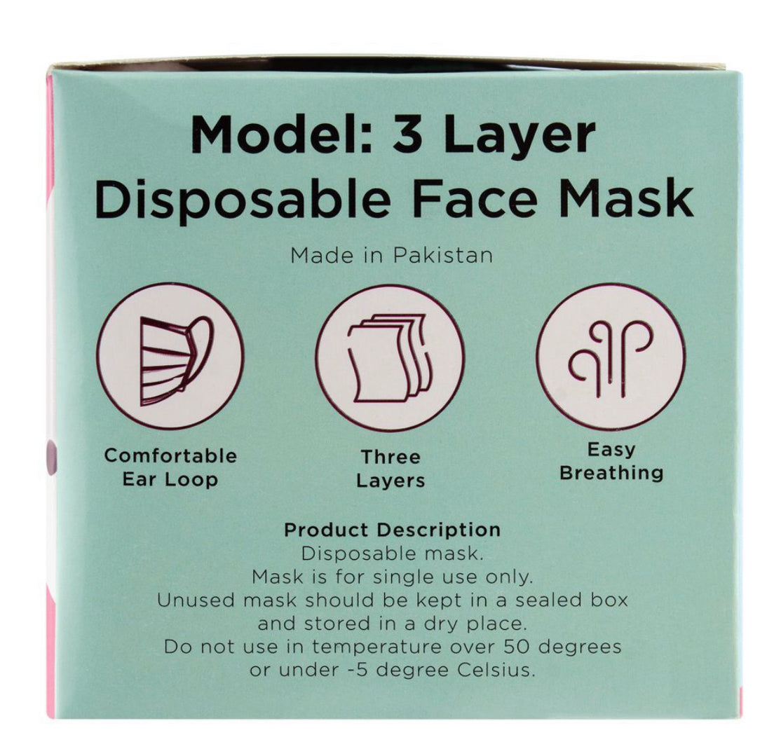 Pink Bow Hisaar Junior Disposable Face Mask 3-Ply, 50-Pack