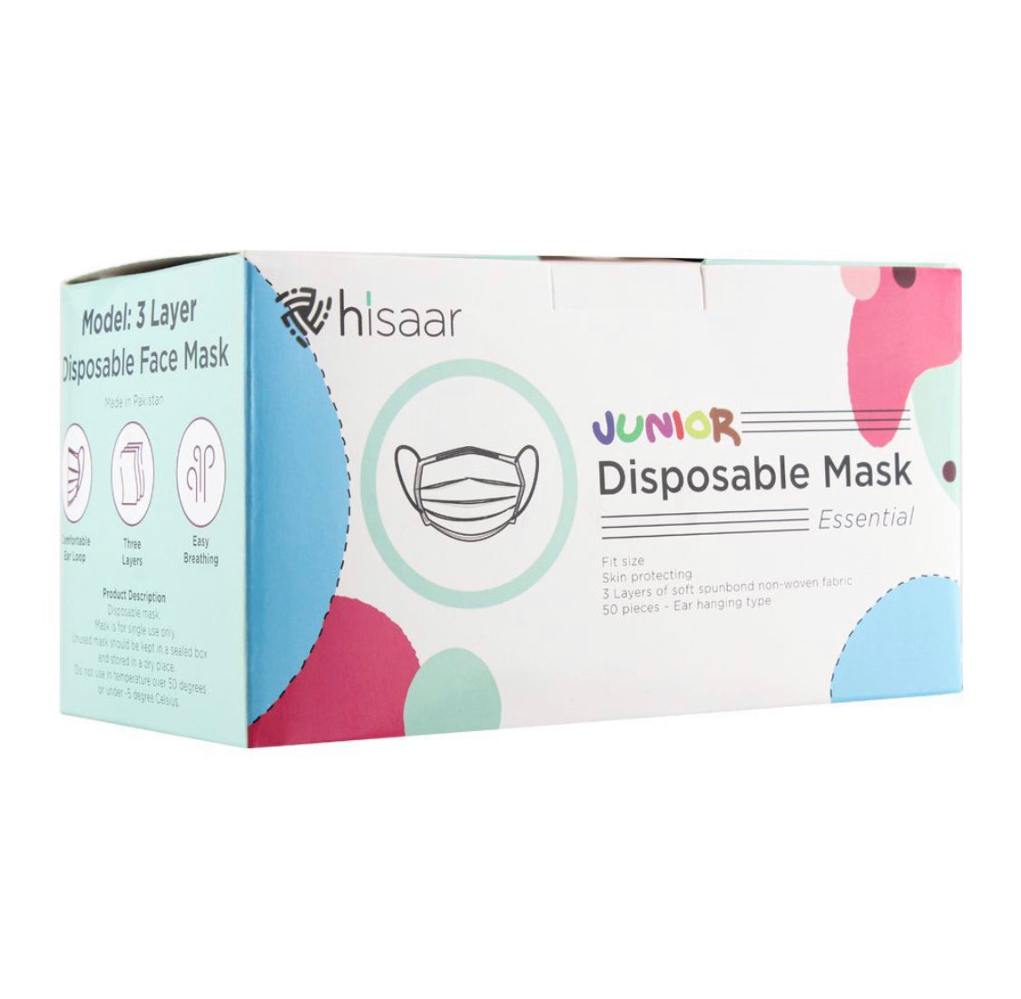 Pink Bow Hisaar Junior Disposable Face Mask 3-Ply, 50-Pack