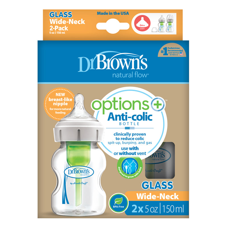 Dr Brown's Glass Wide-Neck Options Baby Bottle 2 Pack 5oz