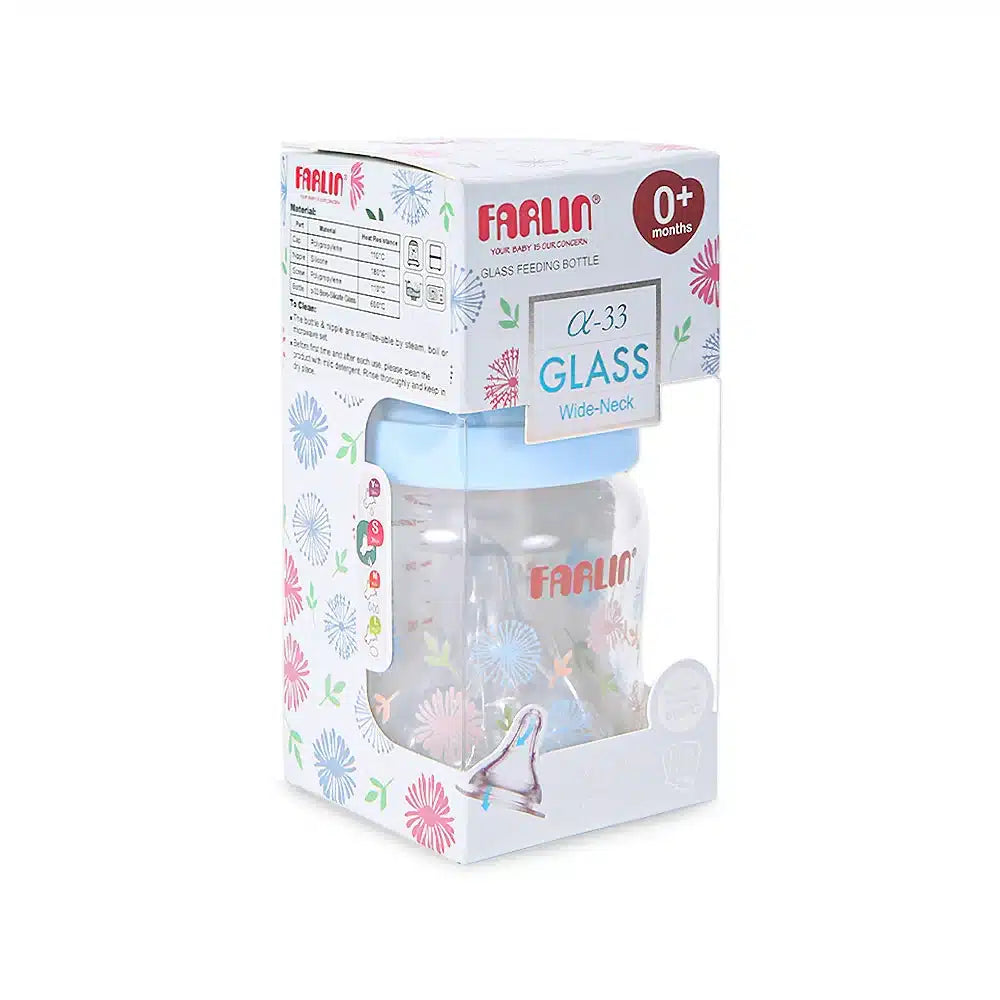 Farlin Wide-Neck Glass Feeding Bottle 120ml – Blue