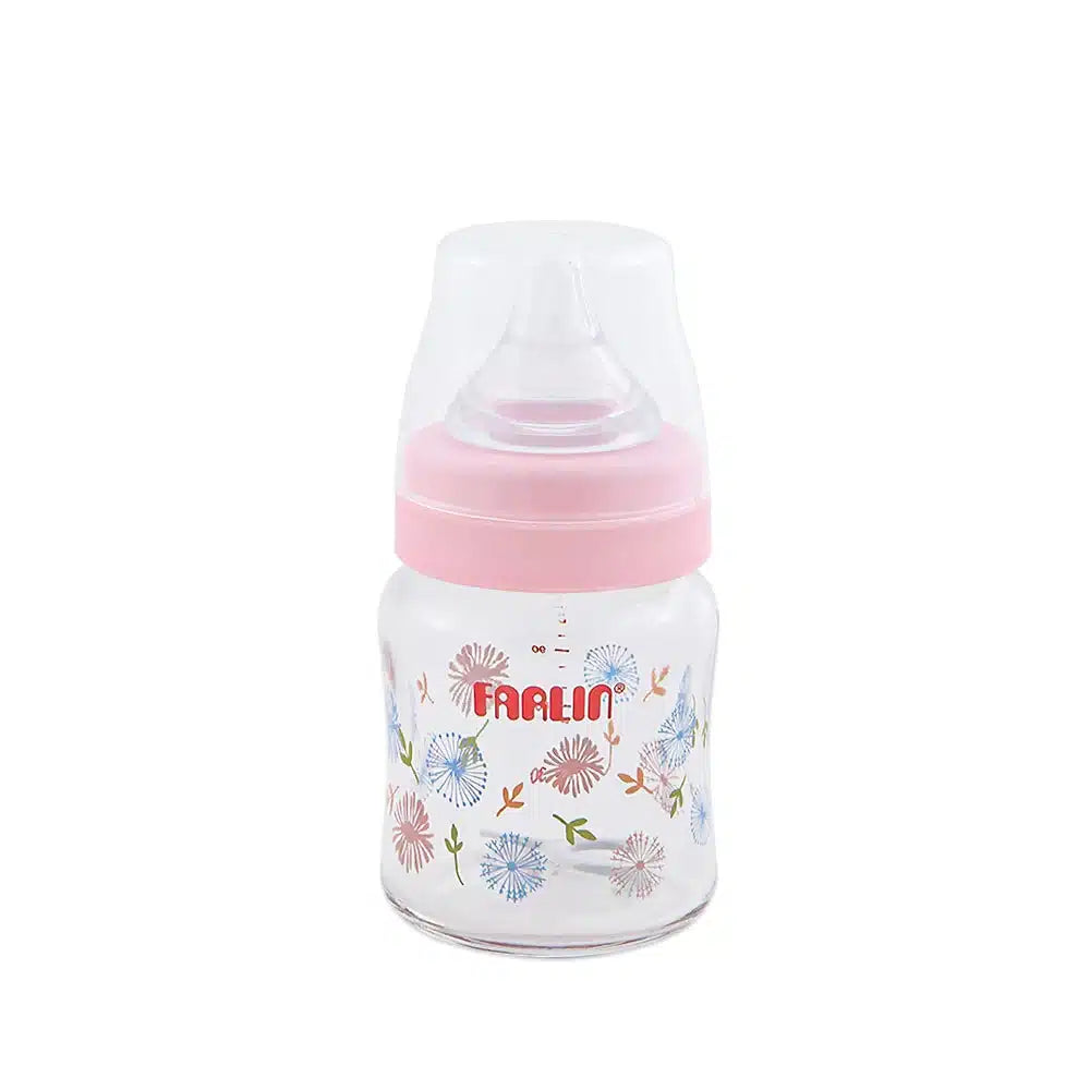 Farlin Wide-Neck Glass Feeding Bottle 120ml – Pink