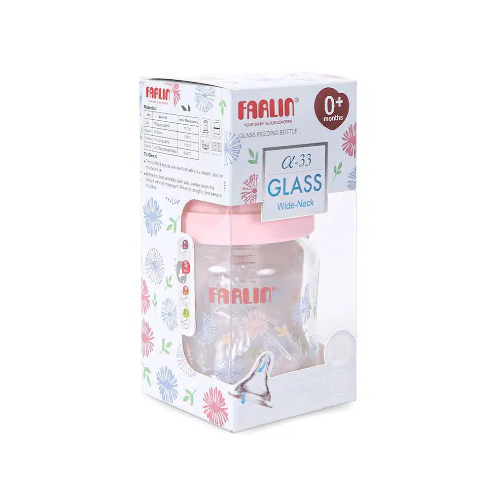 Farlin Wide-Neck Glass Feeding Bottle 120ml – Pink