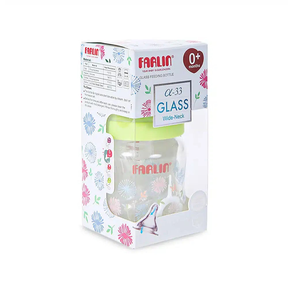 Farlin Wide-Neck Glass Feeding Bottle 120ml – Green