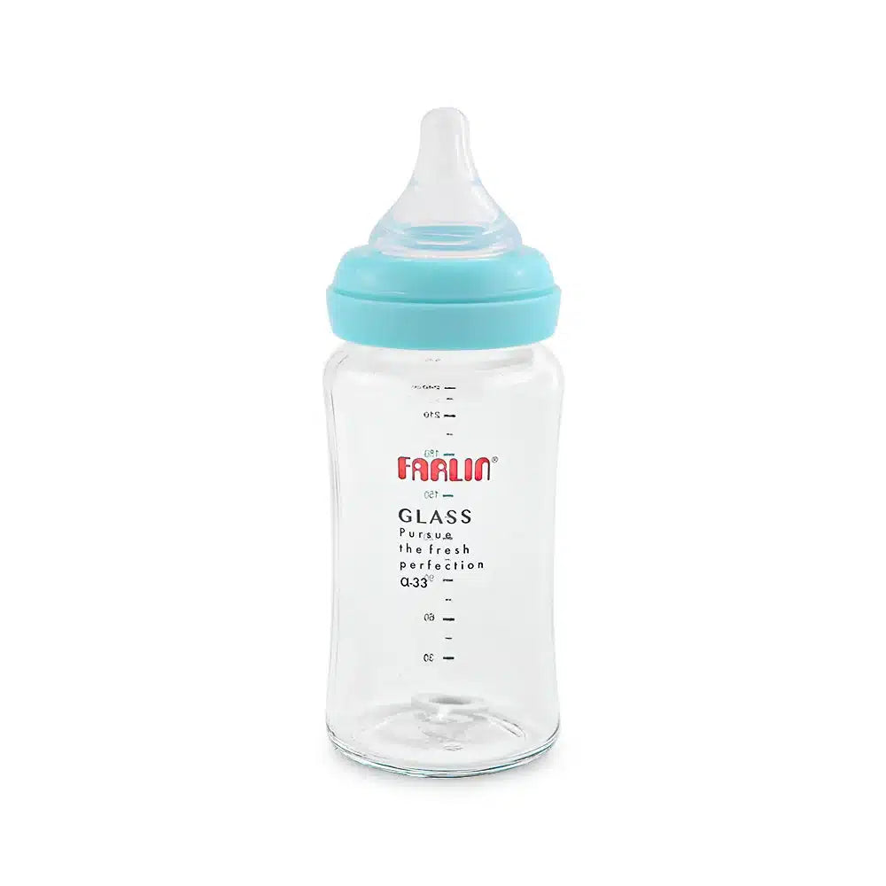 Farlin Wide-Neck Glass Feeding Bottle 240ml – Blue