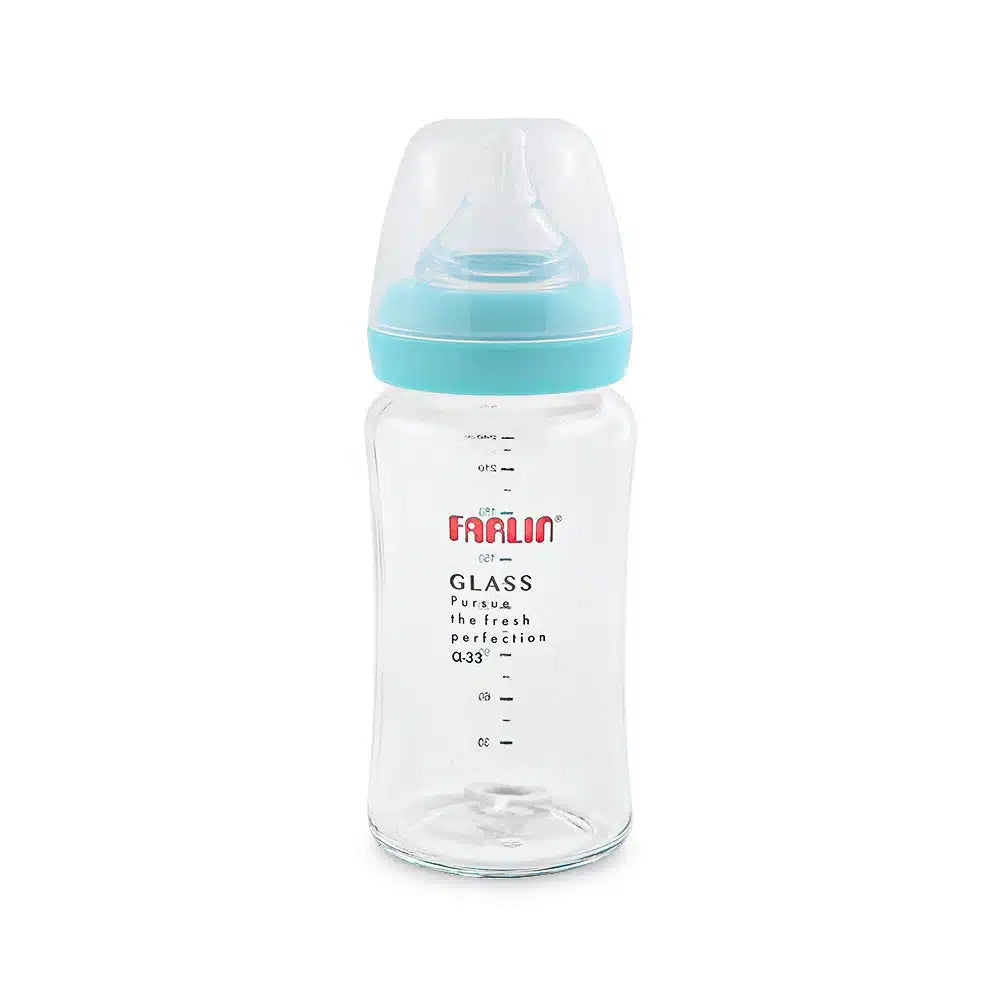 Farlin Wide-Neck Glass Feeding Bottle 240ml – Blue