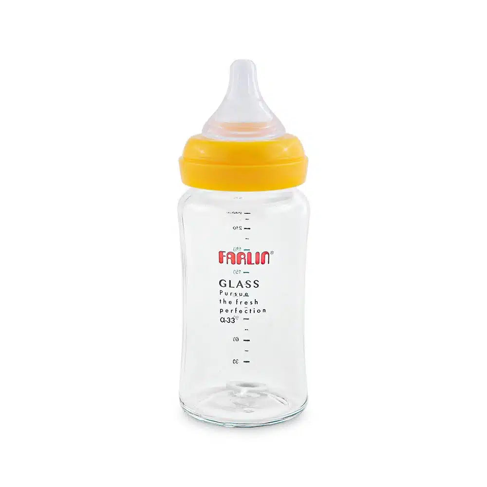 Farlin Wide-Neck Glass Feeding Bottle 240ml – Yellow