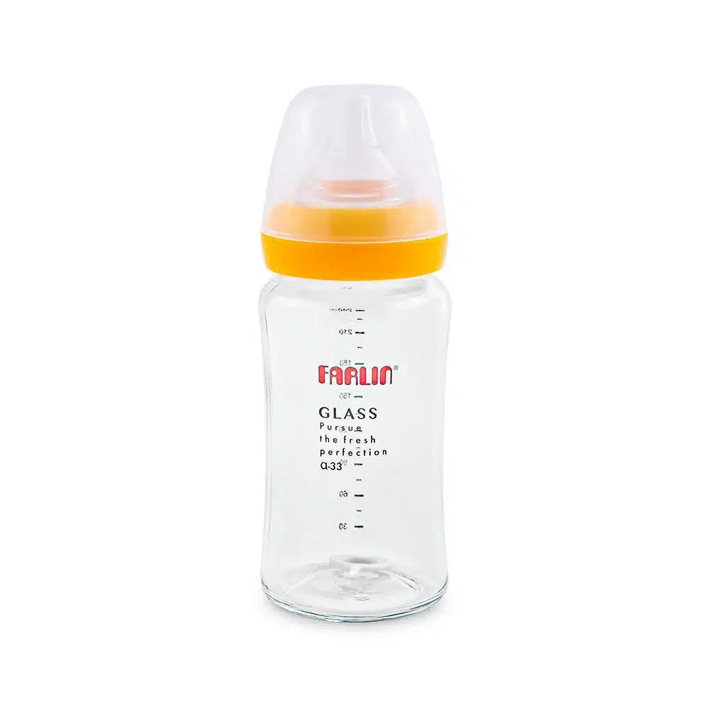 Farlin Wide-Neck Glass Feeding Bottle 240ml – Yellow